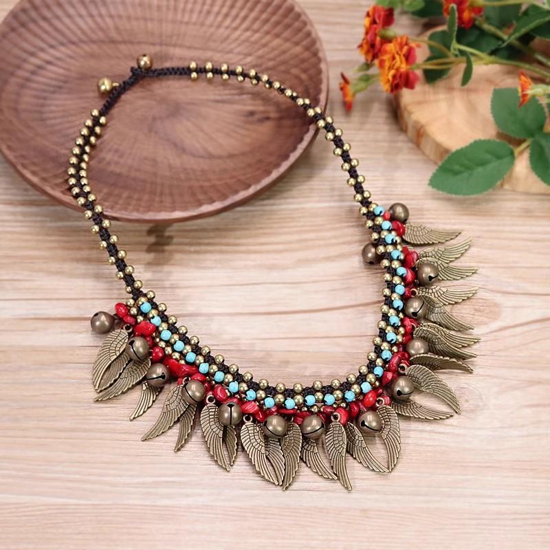 Bohemian Angel Wings Female Vintage Short Necklace Wings Fringed Bells Collarbone Chain Vacation Ornament