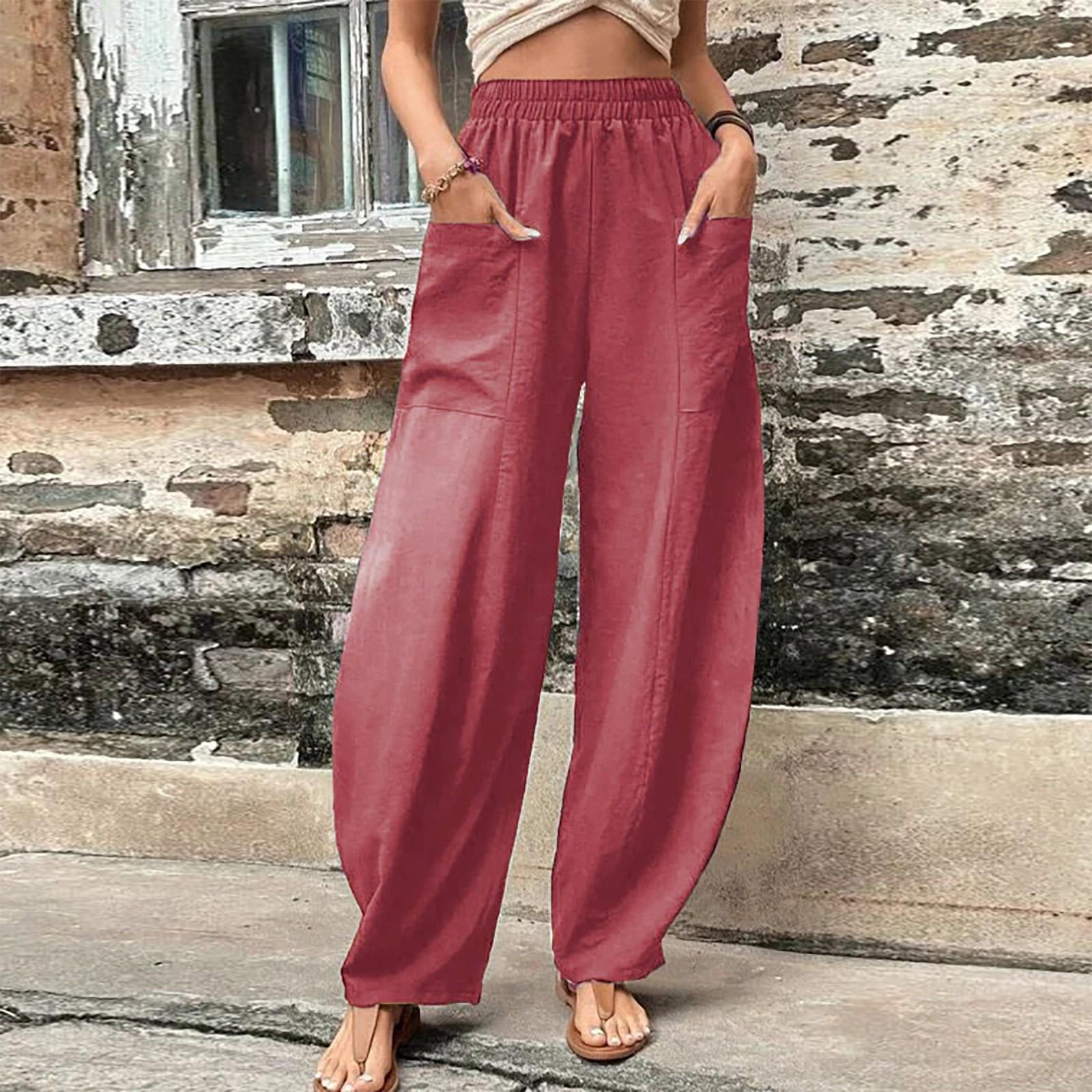 

Ladies Casual Colorwide Leg Trousers With Elastic Waist And Pockets XXXXXL