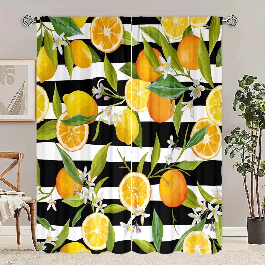 

Lemon Pattern Printed Curtains Christmas Decorations Bedroom Living Room Home Decoration Made Of Polyester Area Window Treatment W100*H70(CM)-Rod Pocket&2PCS