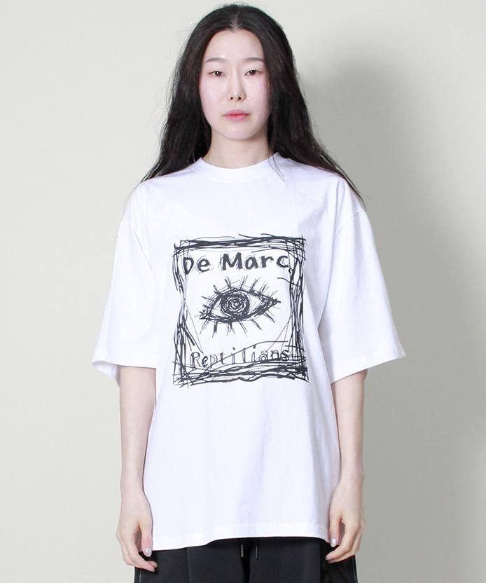Deumakeu Oversized Square Print Short Sleeve T-Shirt White