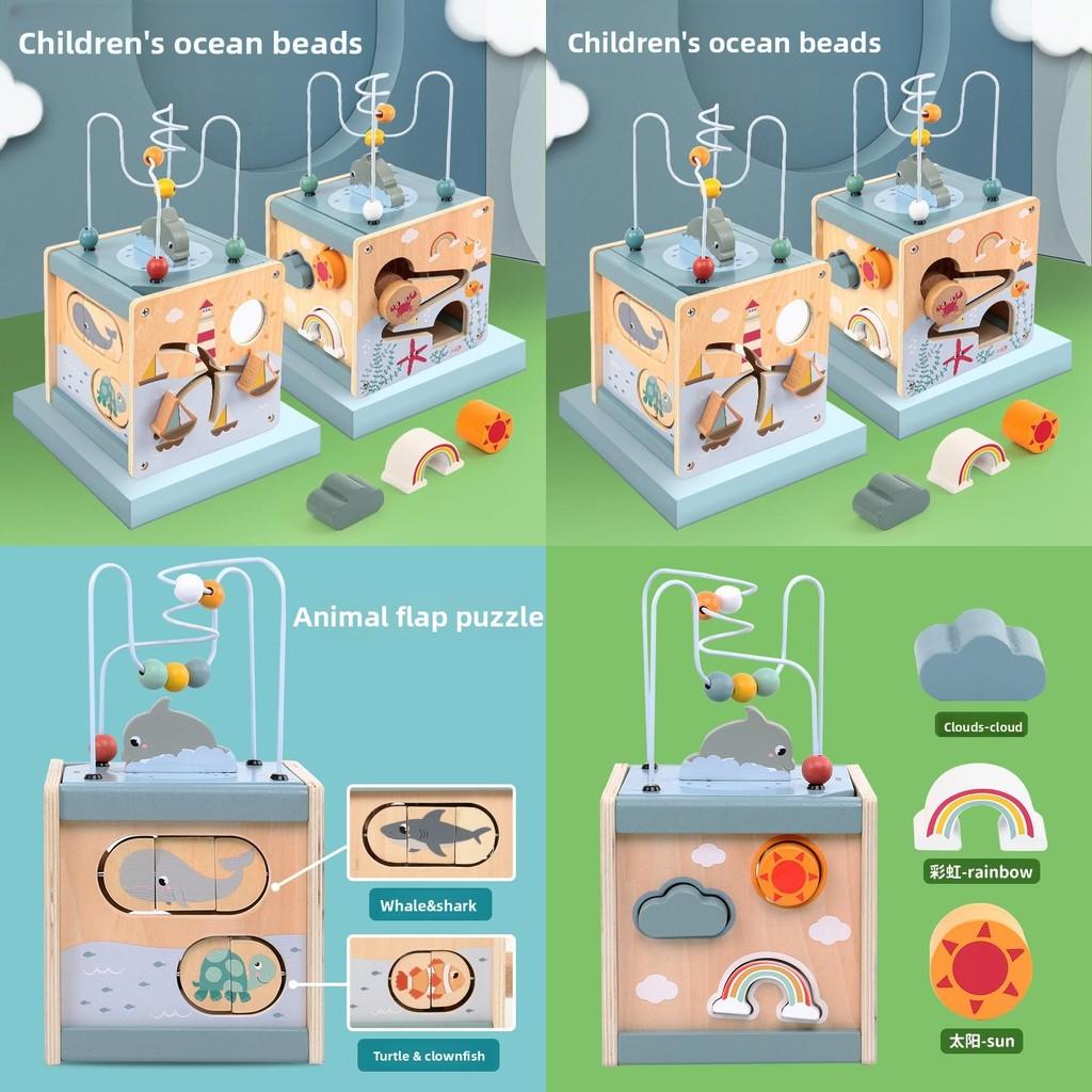 Wooden Puzzle Marine Toy With Bead Maze And Sliding Tracks For Education Early