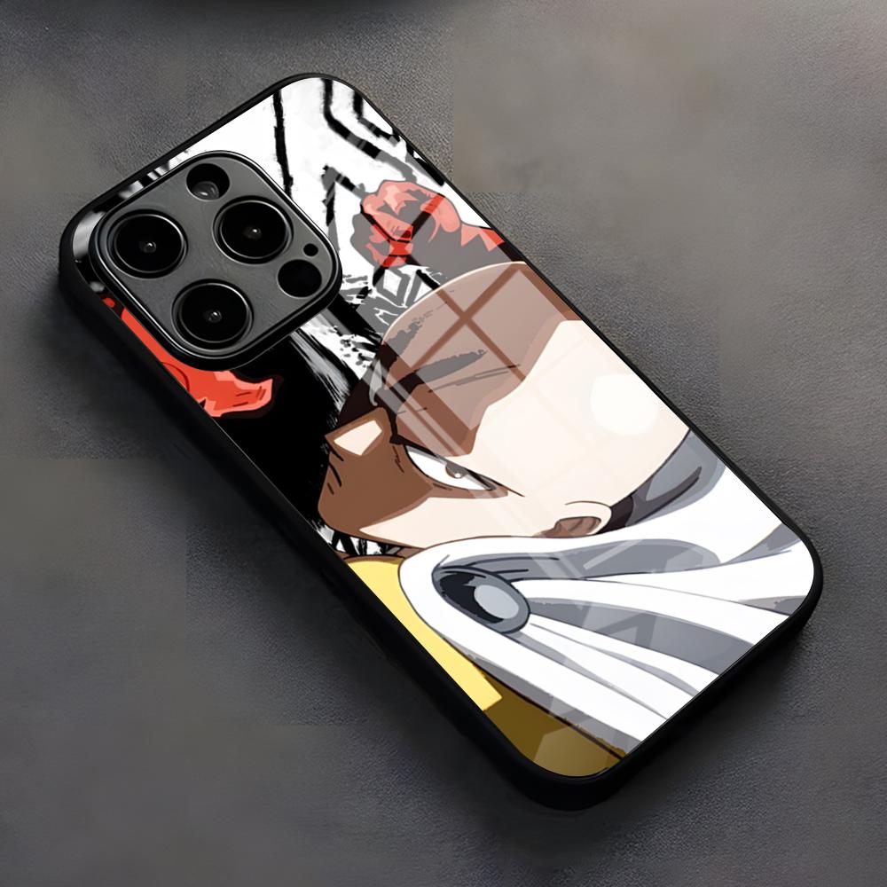 

One-Punch Man Phone Case For IPhone 17 Pro Max 16 15 14 Pro Max 13 11 X Xs Xr 8 7Plus glass Cover iPhone 14 Pro