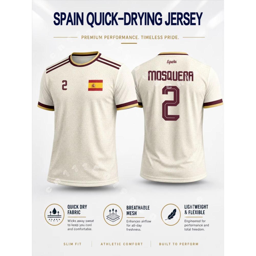 Tricou de Fotbal Stil Spaniol 2026 Vară Bărbați Elasticitate Ridicată Uscare Rapidă Tricou Fotbal Sporturi în Aer Liber Top Fan Tricou Familie Copii