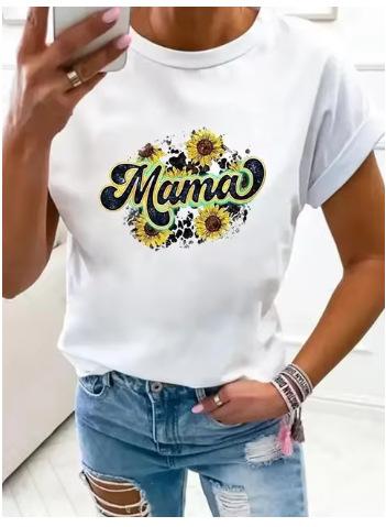 Large Size Women's Flower Mom Vintage Trend Clothing Printed T-Shirt Clothing Summer Basic Top Short Sleeves