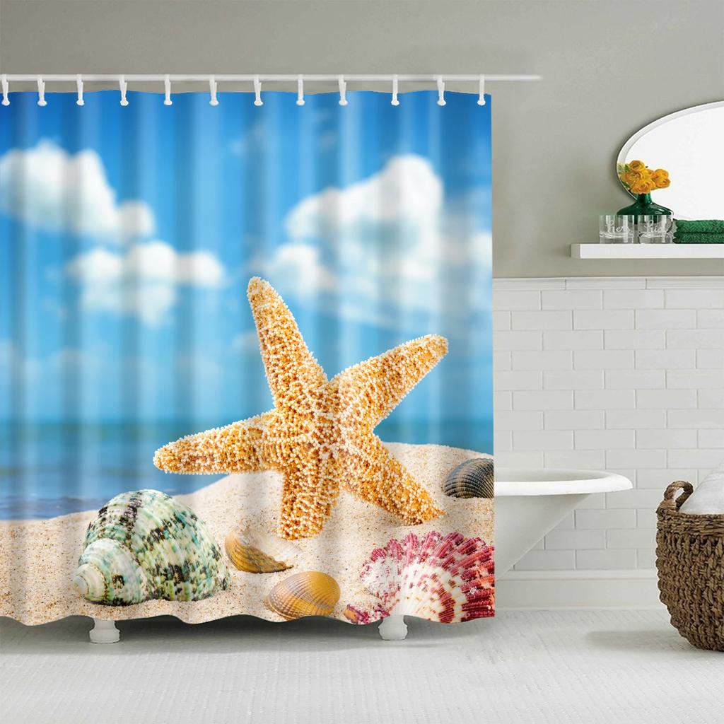 Plant Sunflower Palm Cactus Seaside Scenic Flower Frabic Waterproof Polyester Shower Curtain Bath Curtains With Hooks