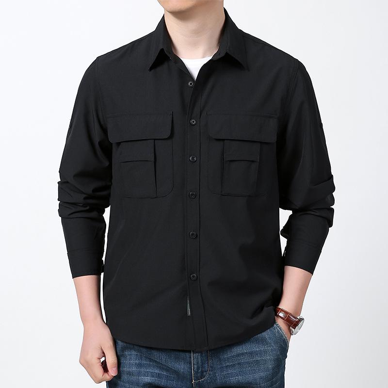 Men s Quick-Dry Outdoor Tactical Long-Sleeve Shirt with Multi-Pocket XL чёрный