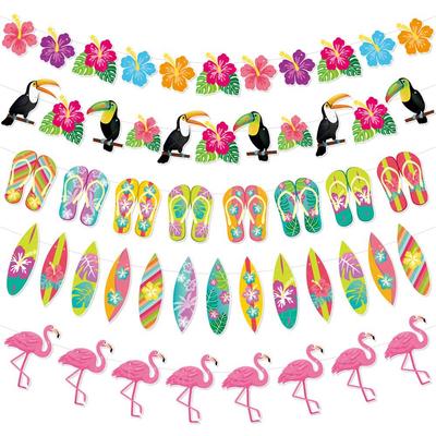 Hawaiian Party Toucan Flamingo Banners Tropical Hawaii Surfing Board Banner Kid Adults Happy Aloha Luau Summer Beach Party Decor