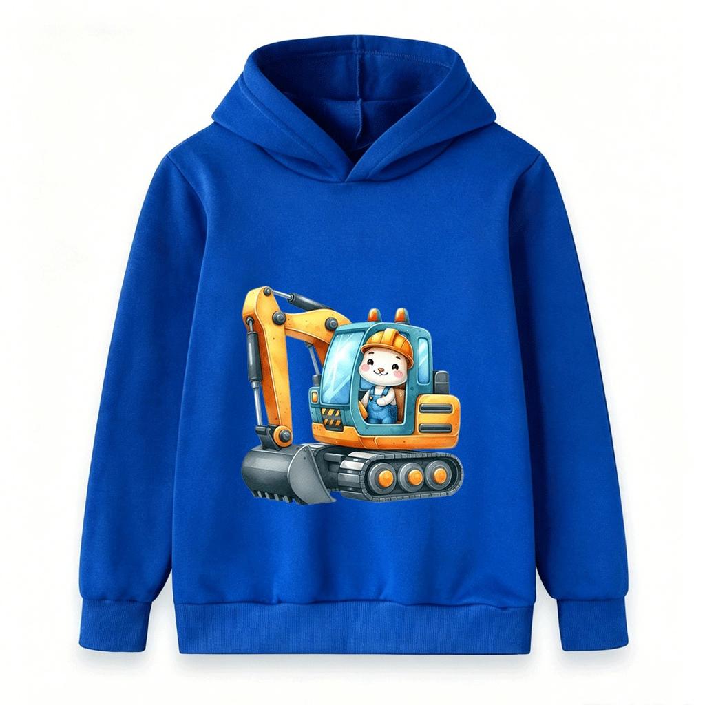 Kids Hoodie Cute Rabbit Excavator Print Casual Pullover Sweatshirt for Boys Girls Soft Warm Top for Construction Vehicle Lovers