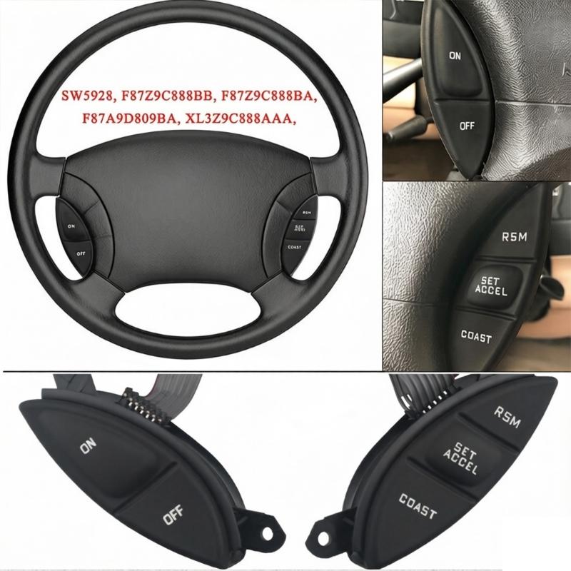 Dark Finish Button Assembly Pair for Explore Steering Wheel Repair, Left Right Replacement Set with Ribbon Cables, ABS Housing F87Z9C888BB