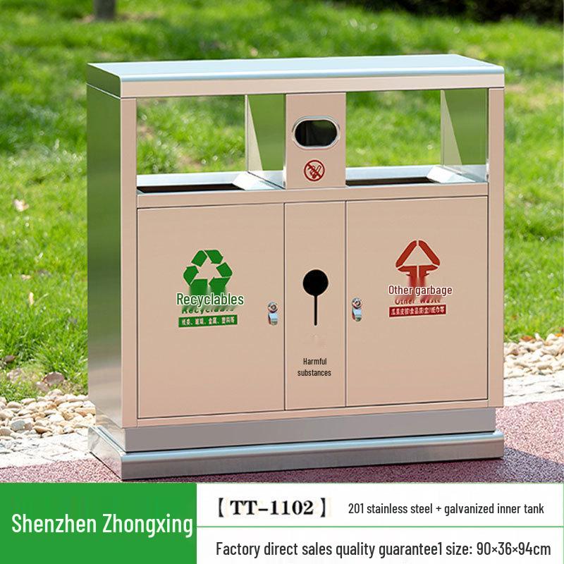 Stainless Steel Outdoor Trash Can: Large Sanitation Bin for Fruit Peels and Waste