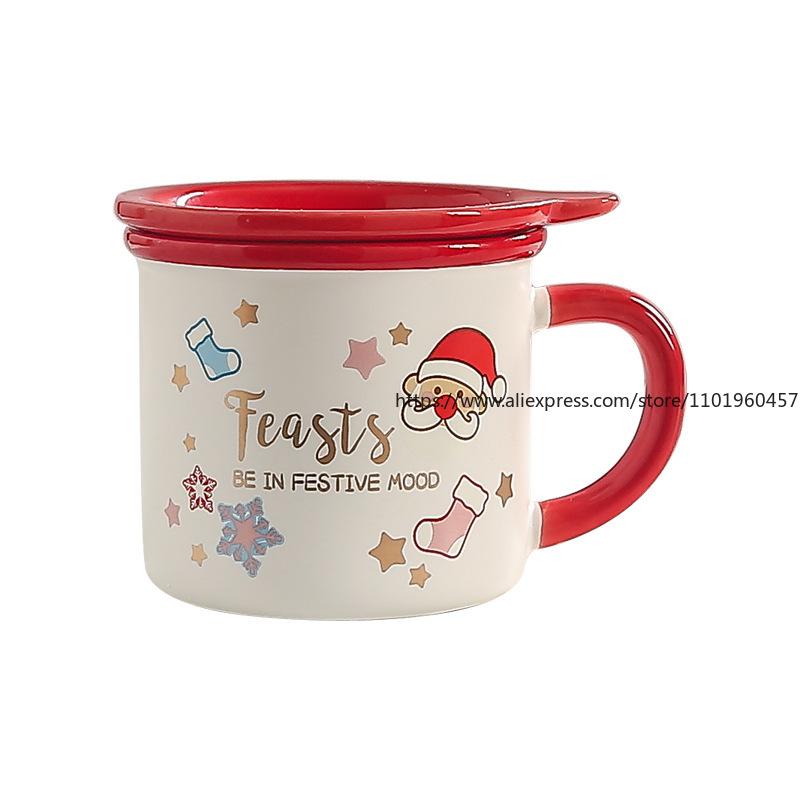 Christmas Ceramic Cup Gift with Handle, Mug, Creative Gift Box with Lid and Spoon, Couple's Water Cup, Christmas Gift Cup