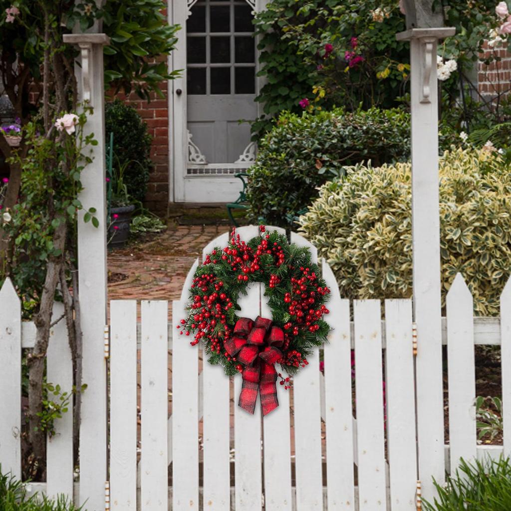 Christmas Decorations, Red Hagrid, Bow, Christmas Wreath, Courtyard Decoration, Red, Mock Berries, Vineyard Door Hanging