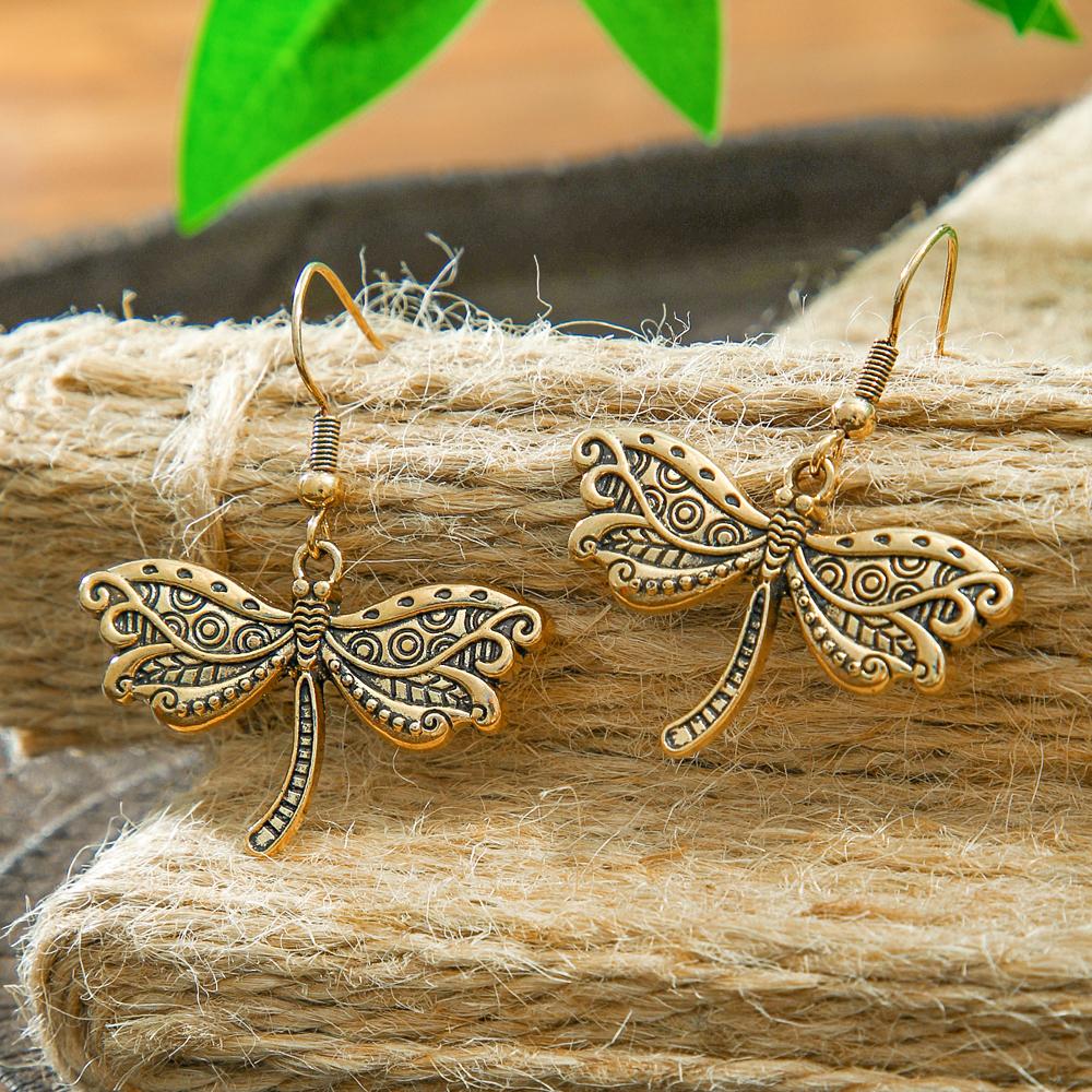 Vintgae Metal Dangle Earrings for Women Geometric Statement Butterfly Dragonfly Shape Creative Animals Earrings Daily Wear Gifts