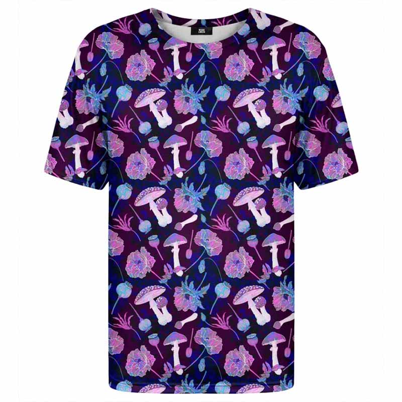 Psychedelisches Pilzmuster T-Shirt Herren 3D Gedruckte Pflanzen T-Shirt Rundhals T-Shirts Streetwear Übergroß Kurzarm