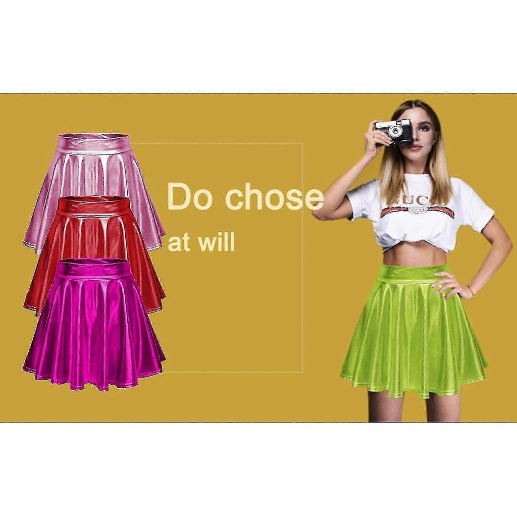 Women"s Metallic Pleated Skirt, Mini Skater Skirt-YuJia