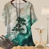 Women's Fashion Casual Loose Spring Shirt Women's Short Sleeve Forest Animal Squirrel Flower Printed Tops
