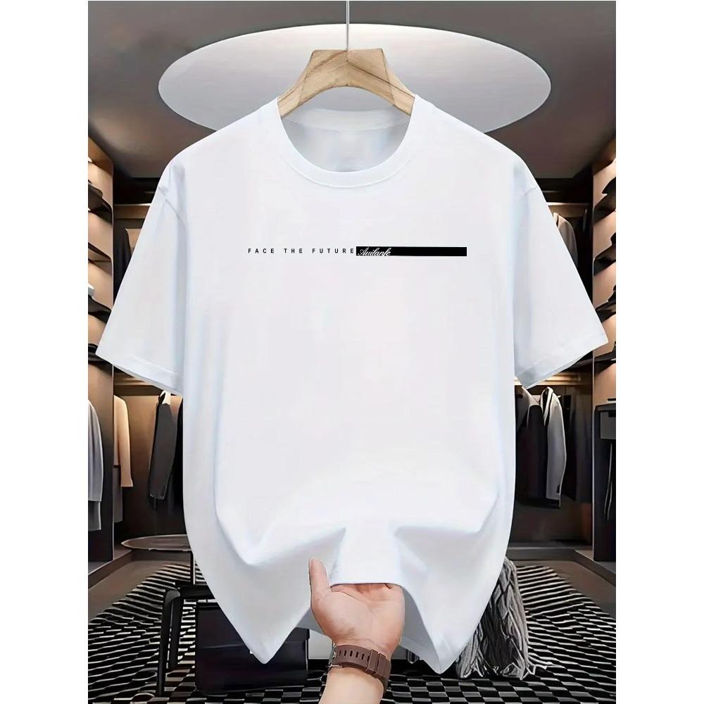 

Summer Men 100% Cotton Casual Loose Fit Large Letter Print Fashion Round Neck Short Sleeved T-shirt Top High Street Unisex Style 4XL