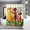 1pc Cute Cartoon Cat Printed Waterproof Shower Curtain Partition Privacy Hanging Curtain with 12 Hooks Multiple Sizes