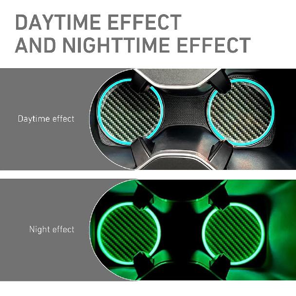 2PCS Car Cup Holder Coaster, Luminous Carbon Fiber Cup Coaster, Waterproof Non-Slip Embedded Coasters, 2.83" Ert Water Bottle Holder Pads, Car