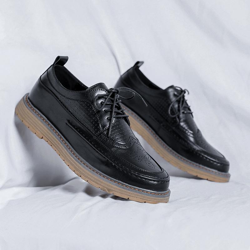 New Leather Platform Oxfords Lace Up Thick Tottom Male Derby Shoes Casual Buckle Loafers Mens Square Toe Formal Dress Shoes Men