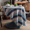 Nordic Round Striped Fringed Tablecloth Faux Cotton and Linen Anti-Scratch Table Cover Cozy Furniture Protector for Dining