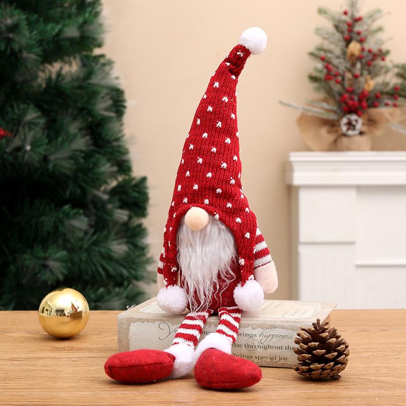 Christmas Faceless Rudolph Doll with Knitted Hat and Long Legs красный