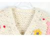 Mori Style V-Neck Hand-Embroidered Floral Color Block Knit Cardigan for Autumn/Winter.