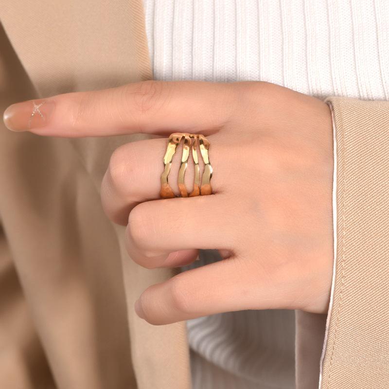 18k Stainless Steel Ring with Cross-border Irregular Lines - Retro, Simple, and Artistic.