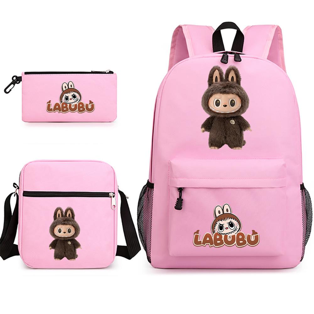 Labubu Peripheral Printing Student School Bag Backpack Shoulder Pencil Bag 3-piece Set