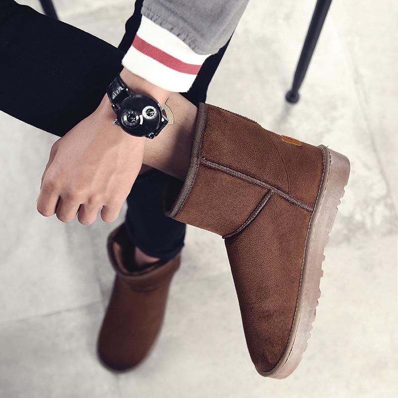 Fashion Brown Suede Men's Winter Boots Outdoor Warm Plush Snow Boots Men Fur Ankle Boots for Women Slip On Cotton Shoes botas masculino