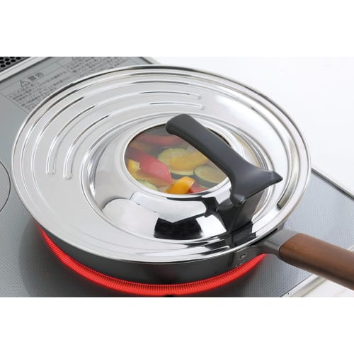 Shimomura Kihan Frying Pan Lid with Window [Made in Japan] Fits 18-26cm Frying Pans, Includes Stand, See-Through, Stainless Steel, Rust-Resistant, Tsu