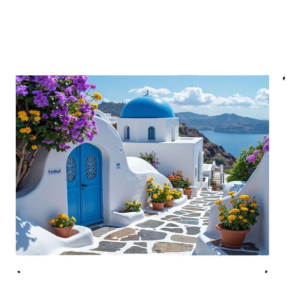 Greece Santorini Tapestry, Pattern Wall Hanging For Home Decoration Living Room, Bedroom And Study Room, Elegant Backdrop