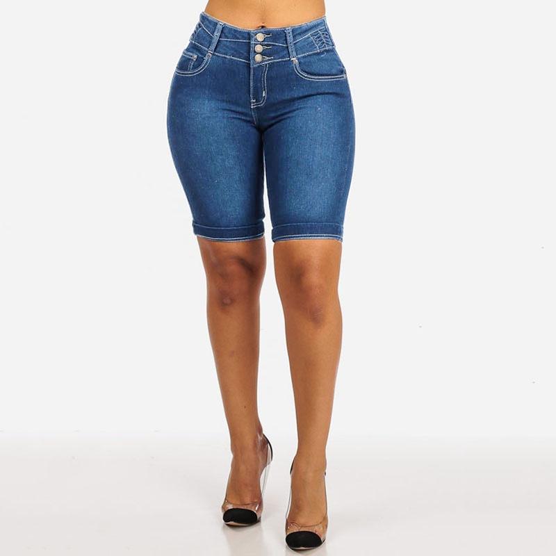 FGHJ femmes mode couleur unie Denin pantalon court été décontracté maigre coupe ajustée Sexy Shorts jean Leggings