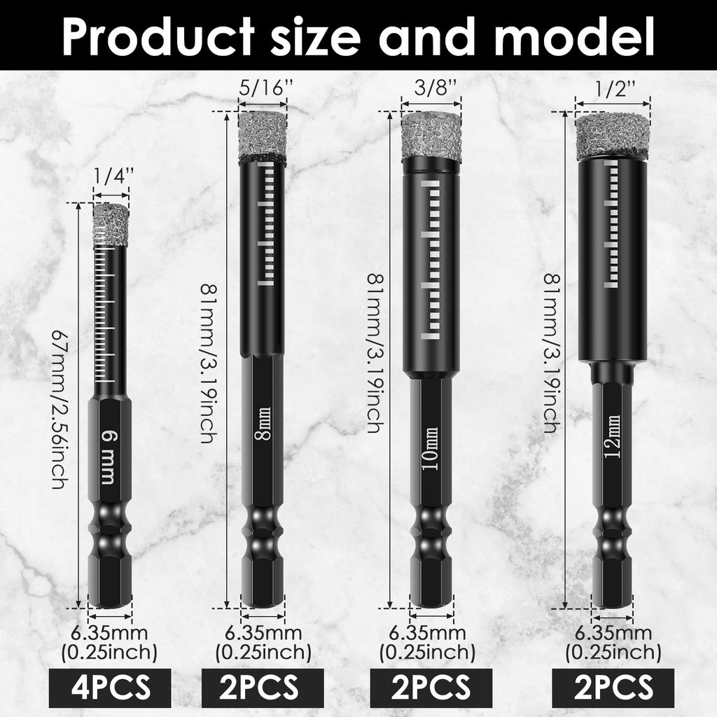 10Pcs Dry Diamond Drill Bit Set Diamond Tile Drill Bits Wear Resistant Carbide Drilling Tile Hole Saws Fast Drilling for Tiles