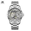 Men's Automatic Mechanical Watch, 44mm Skeleton Hollow Dial Luminous Hands 30M Waterproof Stainless Steel Business Wrist Watch