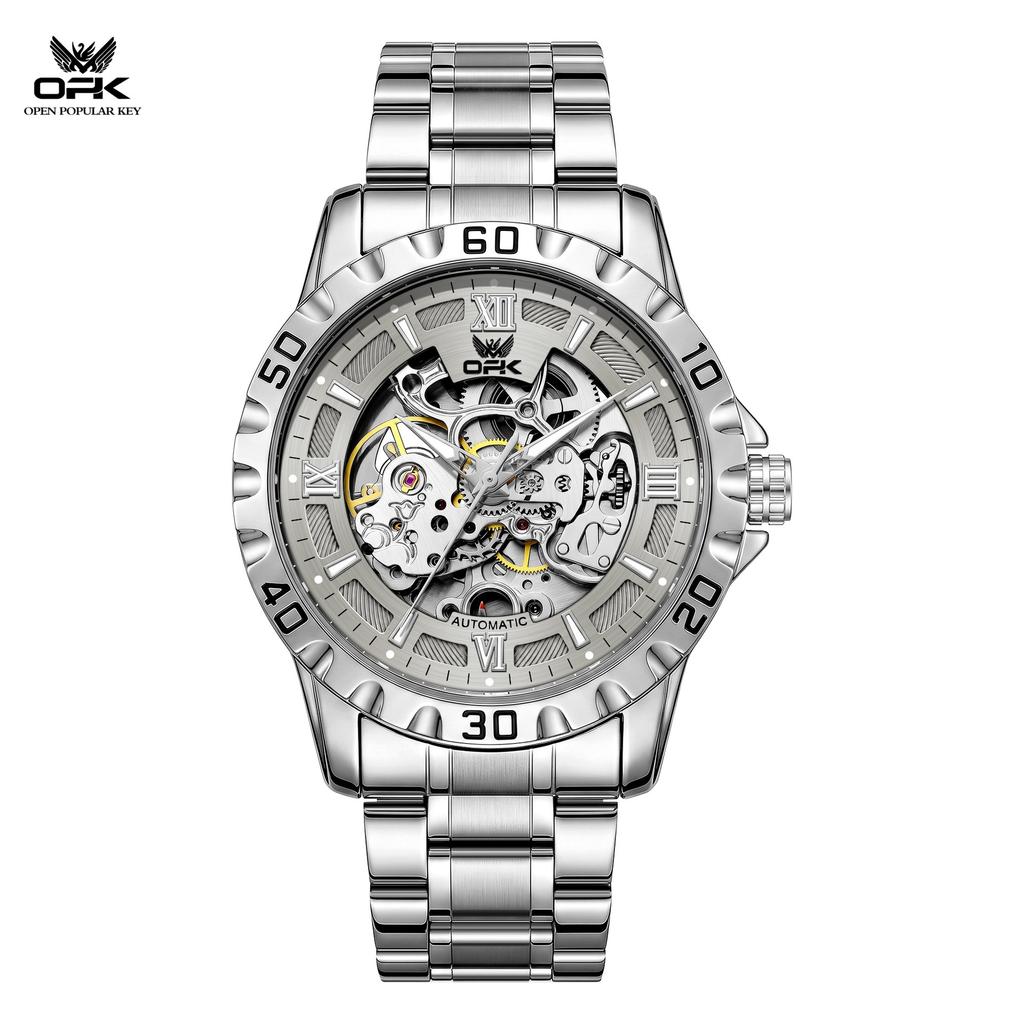 Men's Automatic Mechanical Watch, 44mm Skeleton Hollow Dial Luminous Hands 30M Waterproof Stainless Steel Business Wrist Watch