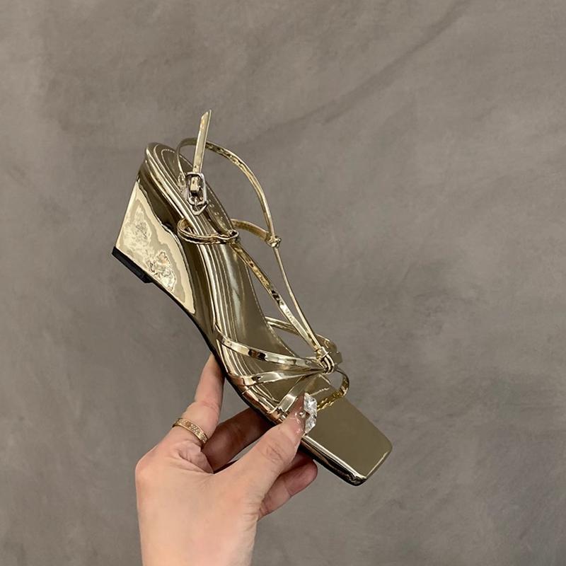 Fashion SUOJIALUN 2025 New Brand Women Sandal Fashion Narrow Band Ladies Gladiator Shoes High Wedge Heel Outdoor Dress Pumps Shoes