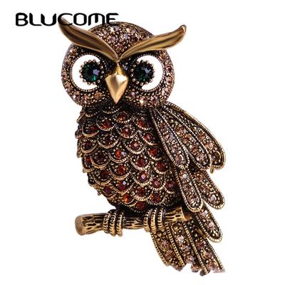 Vintage Owl Brooch Corsage Scarf Clip Antique Gold Plated Crystal Parrot Brooches