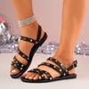 Nietensandalen Neue Sommermode Runde Zehenpartie Offene Zehenpartie Temperament Ein Riemen Weiche Sohle Flach Römisch Damenschuhe