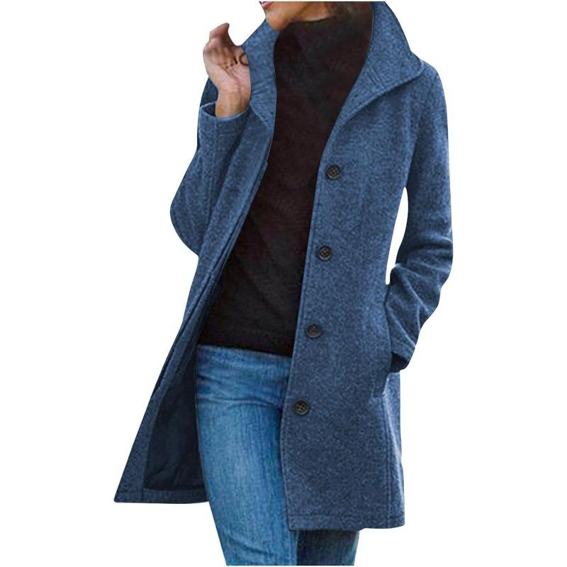 

Women s Solid Color Woolen Coat Retro Style Stand-up Collar Single Breasted Casual Long Sleeve Jacket Thick Woolen Mid Length Overcoat Autumn Winter 3XL