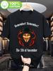 Camiseta Temática Anônimo Máscara de Guy Fawkes e V de Vingança Apresentando slogans Anônimos e o icônico logotipo de Guy Fawkes