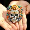 Floral Design Hallowmas Lapel Pin Rhinestone Floral Skull Badge Pin Skull Brooch  Holiday