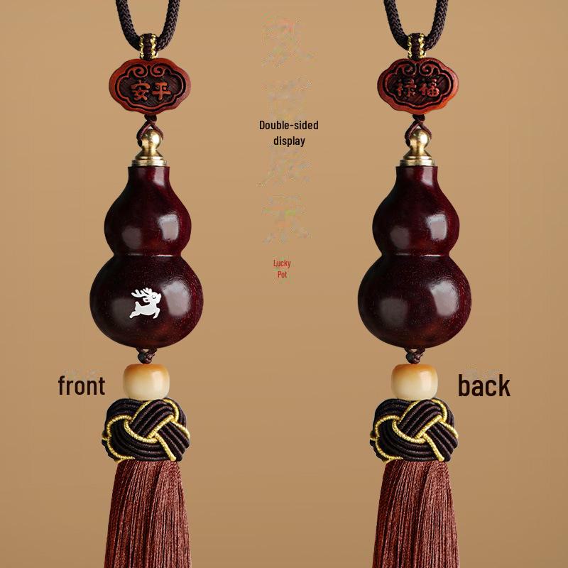 Red Sandalwood Gourd Car Pendant for Safe Travels - Unisex Rearview Mirror Charm