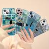 Cartoon Animal Black Cat Oil Painting Phone Case Tempered Glass For Iphone 14 13 12 11 Pro Mini XS MAX 14Plus X XS XR Fundas