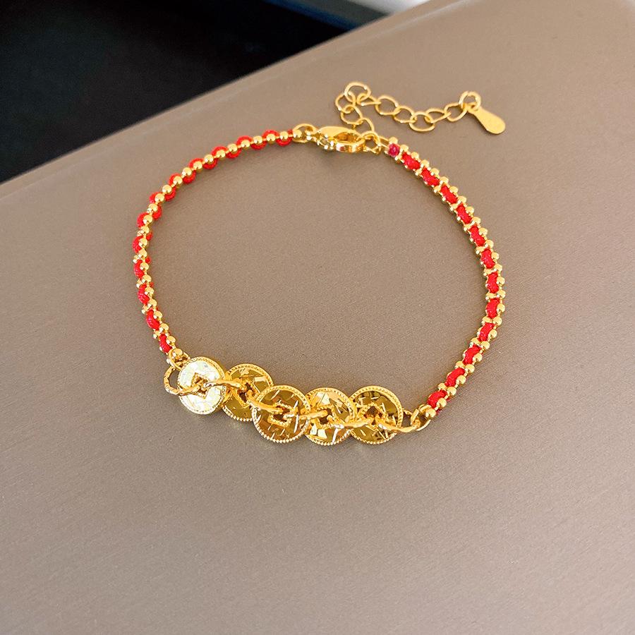 

18k real gold electroplated new Chinese copper coin pendant bracelet bracelet design sense jewelry women