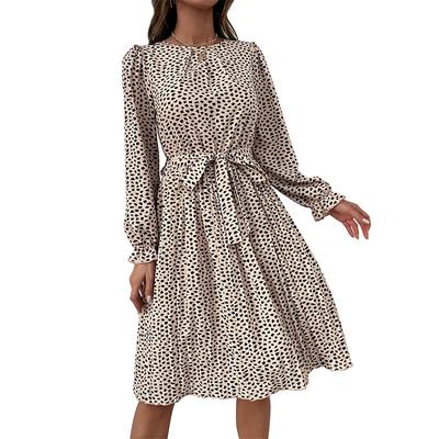 Spring and Autumn Women's Dress Long Sleeve Autumn Tie Printed Fashion Bottom Dresses