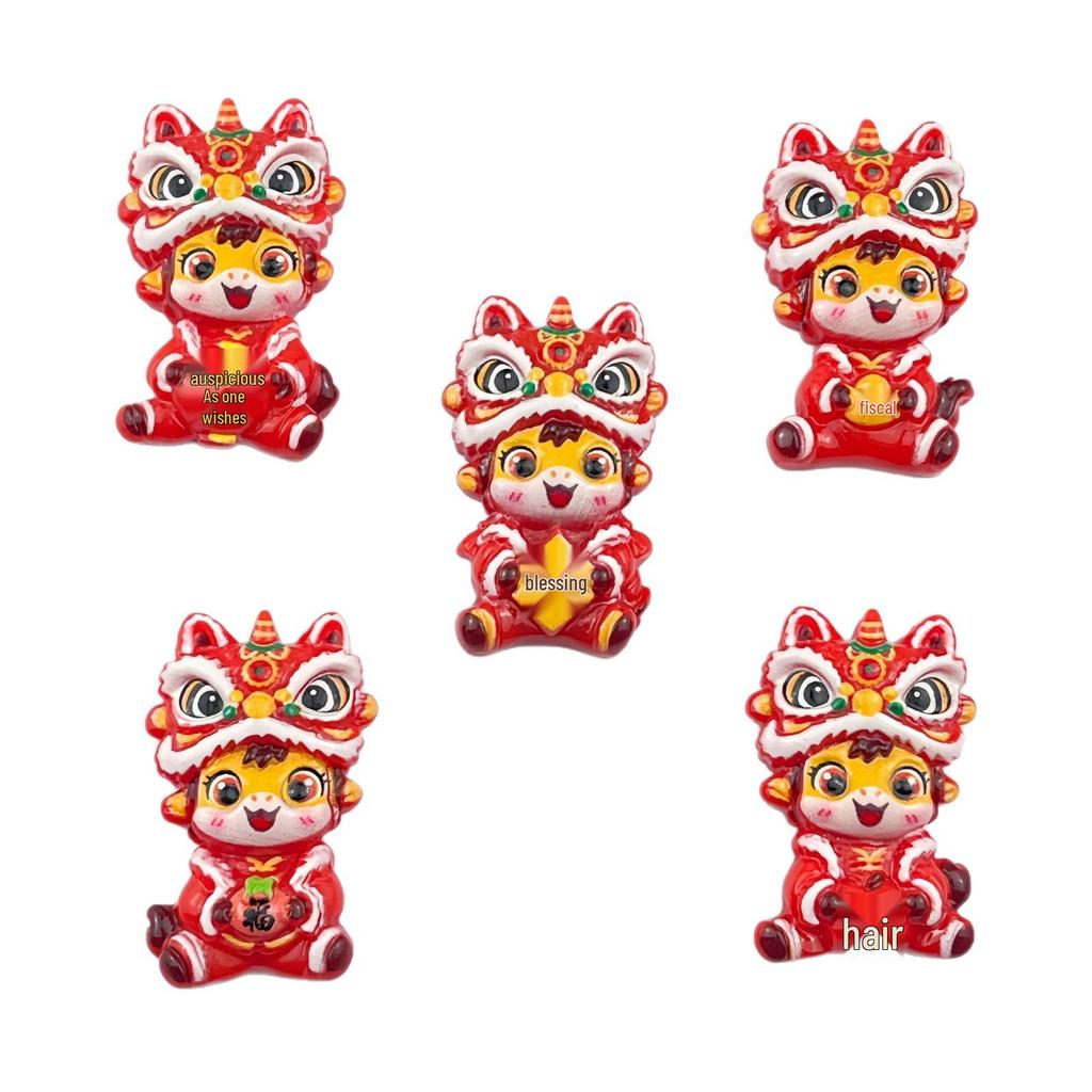 New Year Festive Lion Resin DIY Hair Clip & Keychain Accessories