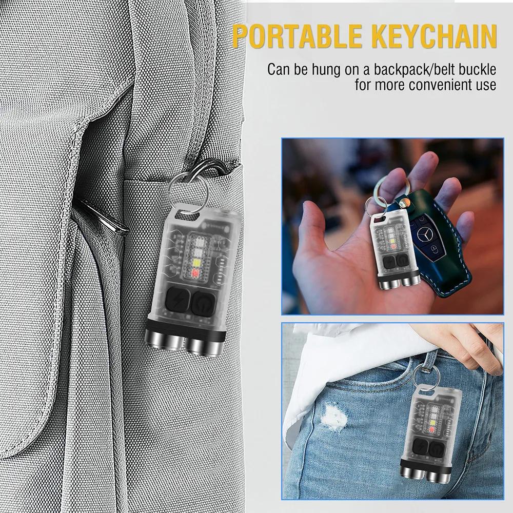 Super Bright V3 /V10 MINI LED Flashlight Fluorescence Keychain Light Portable Powerful Torch TYPE-C USB Emergency Work Light