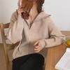 Damen Pullovermantel, einfarbig, Revers, lange Ärmel, doppelter Reißverschluss, Fliegendesign, Strickmantel, lässiger Pendlerstil, Oberbekleidung