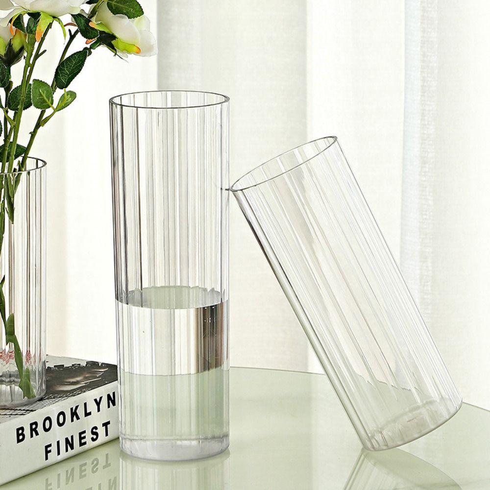 Modern Transparent Flower Vase Striped Style Decorative Bottles  Restaurant Centerpiece